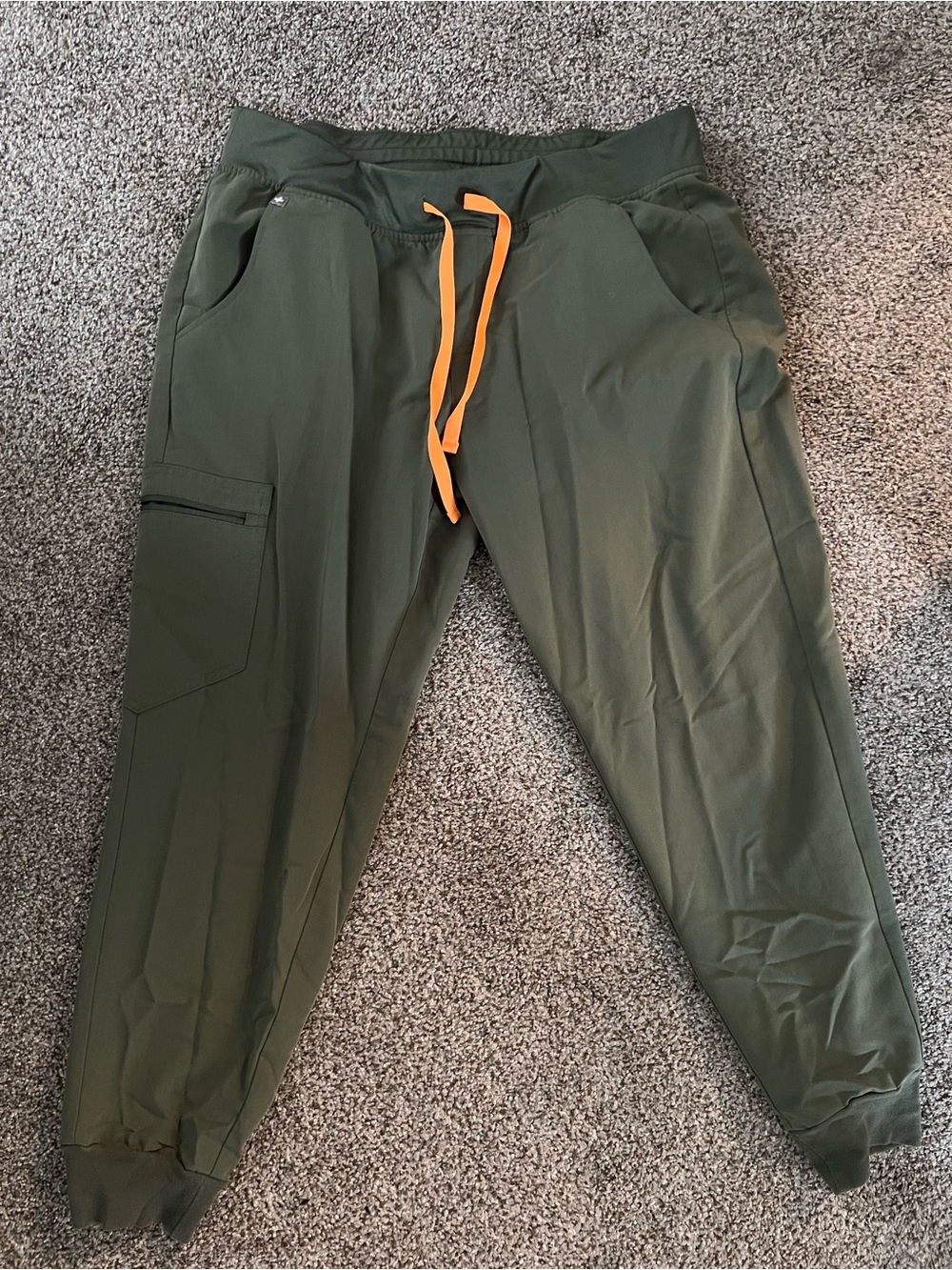 Women’s Figs Olive Green Scrub Jogger Pants with Orange Drawstring